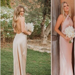 NWT Show Me Your Mumu Jasmine Halter Maxi Dress Rose Gold Luxe Satin M